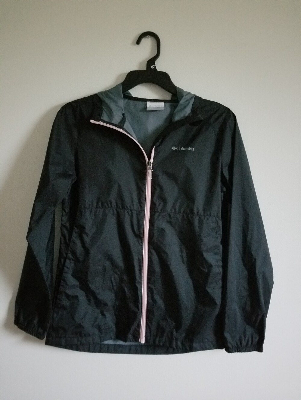 Columbia Black Girls' Hooded Rain Jacket with Pink Zipper